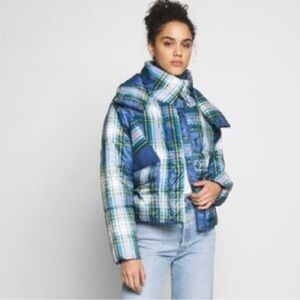 Plaid Blue Puffer Jacket - Women american eagle